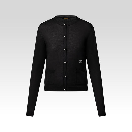 Noir Élite Pearl-Button Cardigan