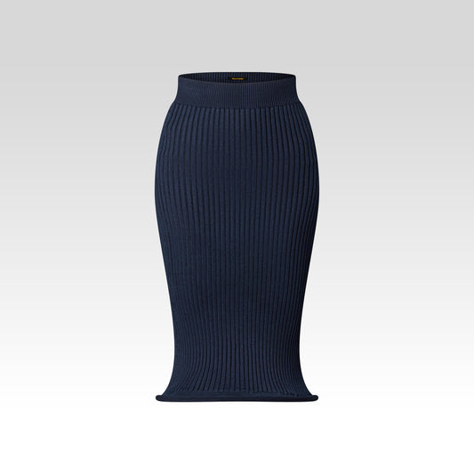 Midnight Ribbed Knit Midi Skirt